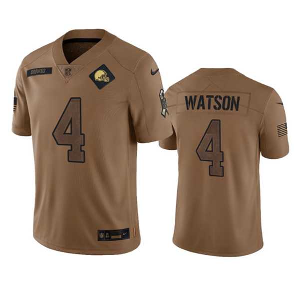 Men%27s Cleveland Browns #4 Deshaun Watson 2023 Brown Salute To Service Limited Football Stitched Jersey Dyin